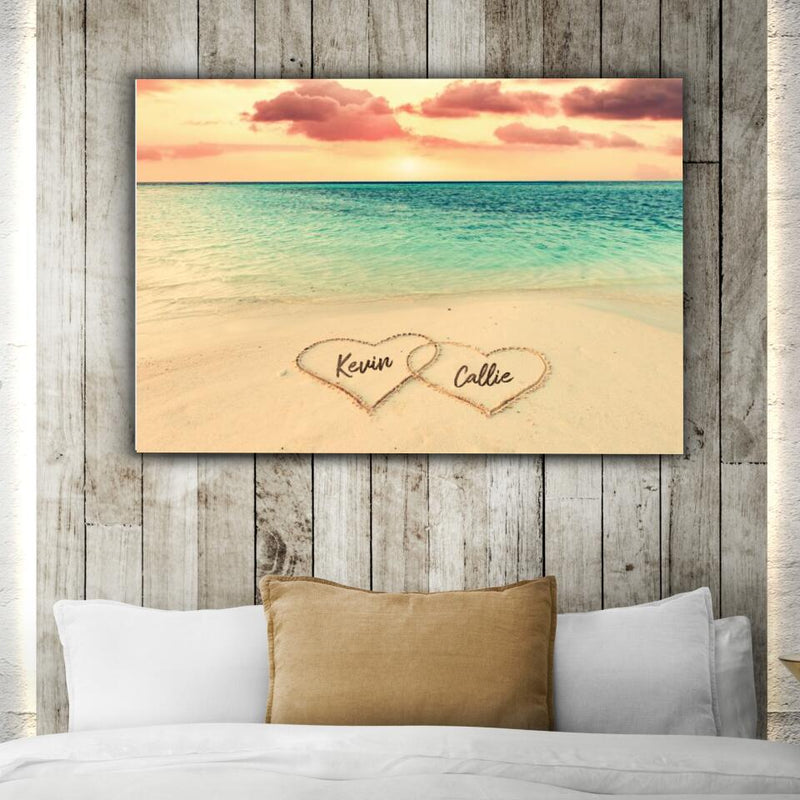 Couples Personalized beach Heart Canvas